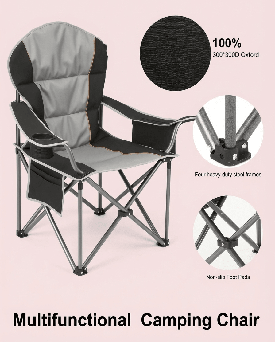 500 lbs Heavy Duty Folding Camping Chair w/ Cup Holder & Cooler Bag | Portable Outdoor Beach Seat - Escape_realityedc