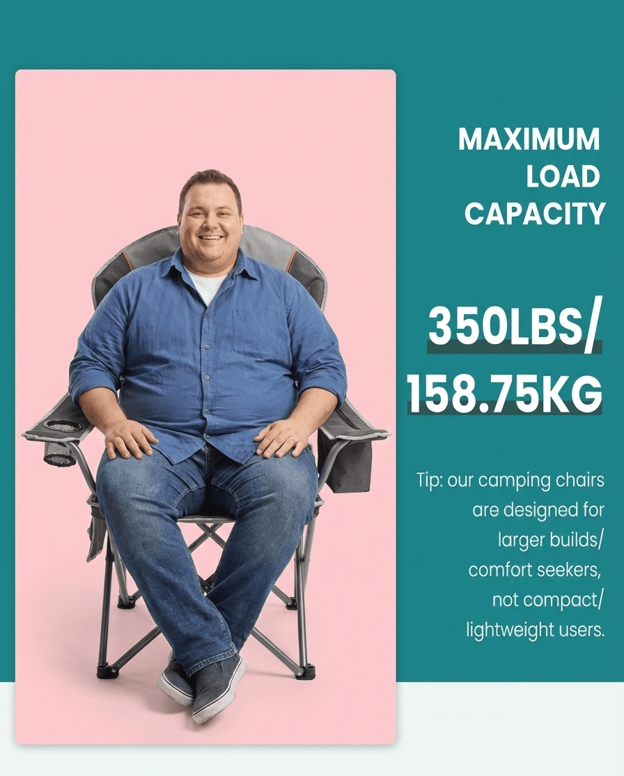 500 lbs Heavy Duty Folding Camping Chair w/ Cup Holder & Cooler Bag | Portable Outdoor Beach Seat - Escape_realityedc