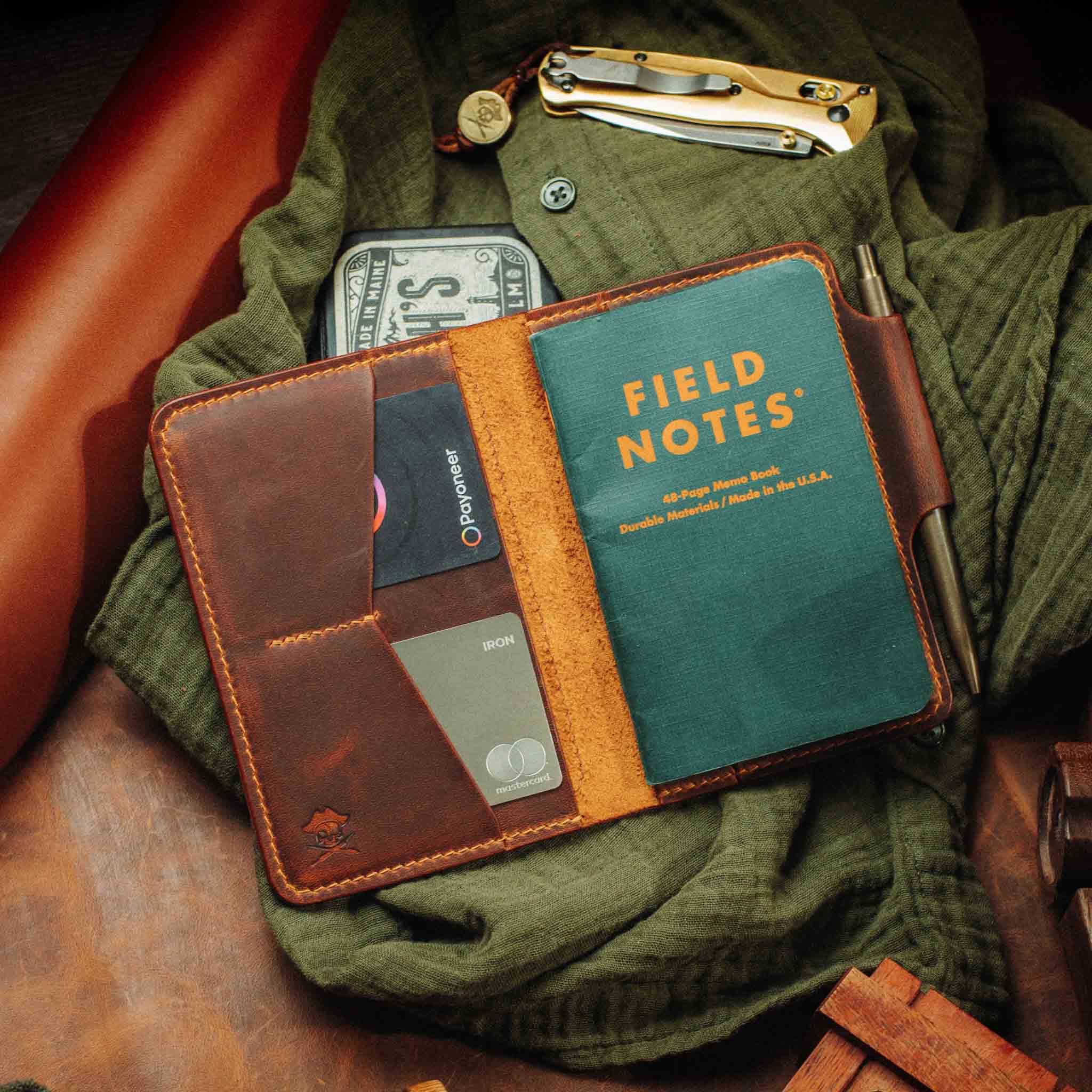 Pirate Goods Quartermaster v2 Passport Wallet – Leather Travel EDC Organizer with Velcro Panel & Field Notes Holder - Escape_realityedc