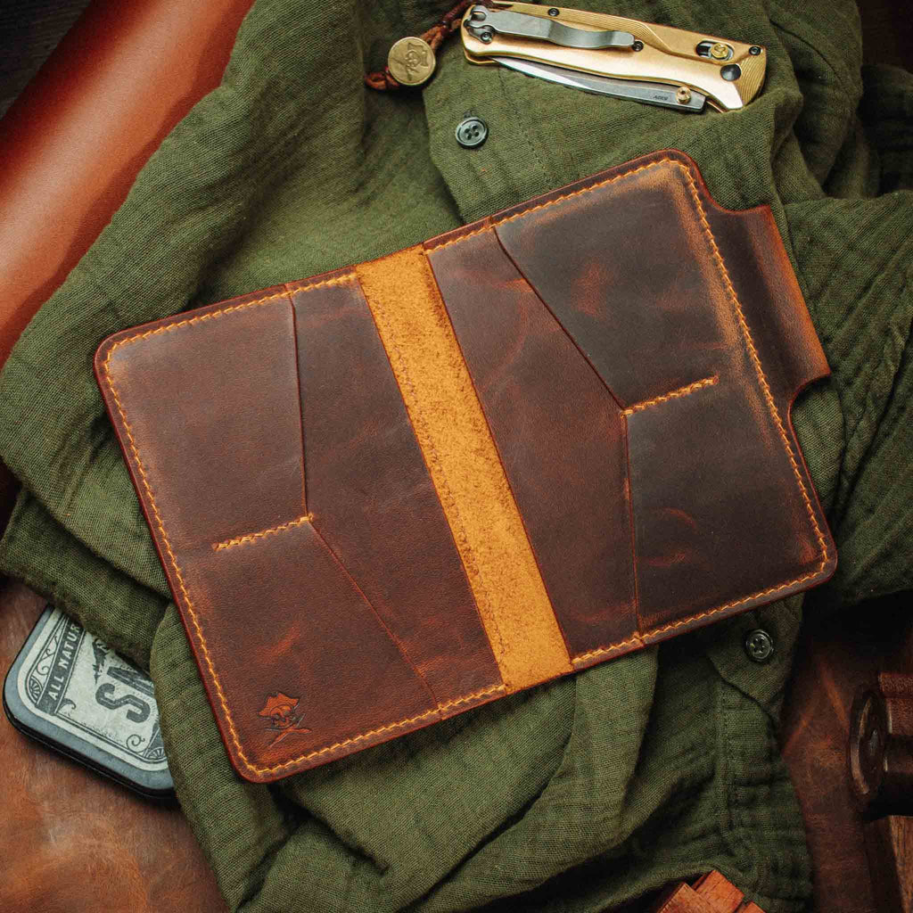 Pirate Goods Quartermaster v2 Passport Wallet – Leather Travel EDC Organizer with Velcro Panel & Field Notes Holder - Escape_realityedc