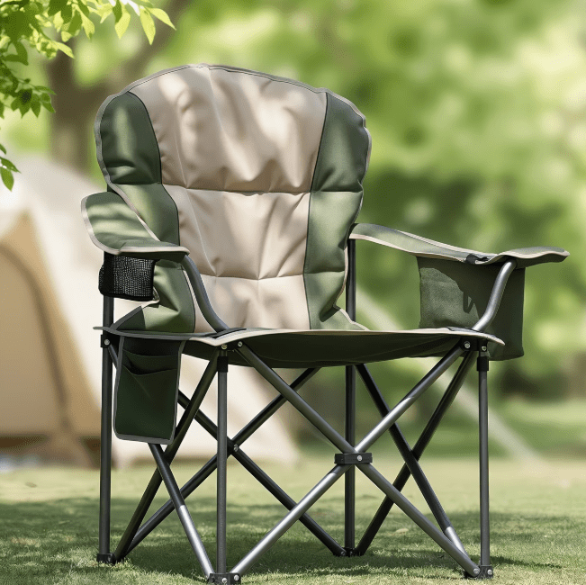 500 lbs Heavy Duty Folding Camping Chair w/ Cup Holder & Cooler Bag | Portable Outdoor Beach Seat - Escape_realityedc