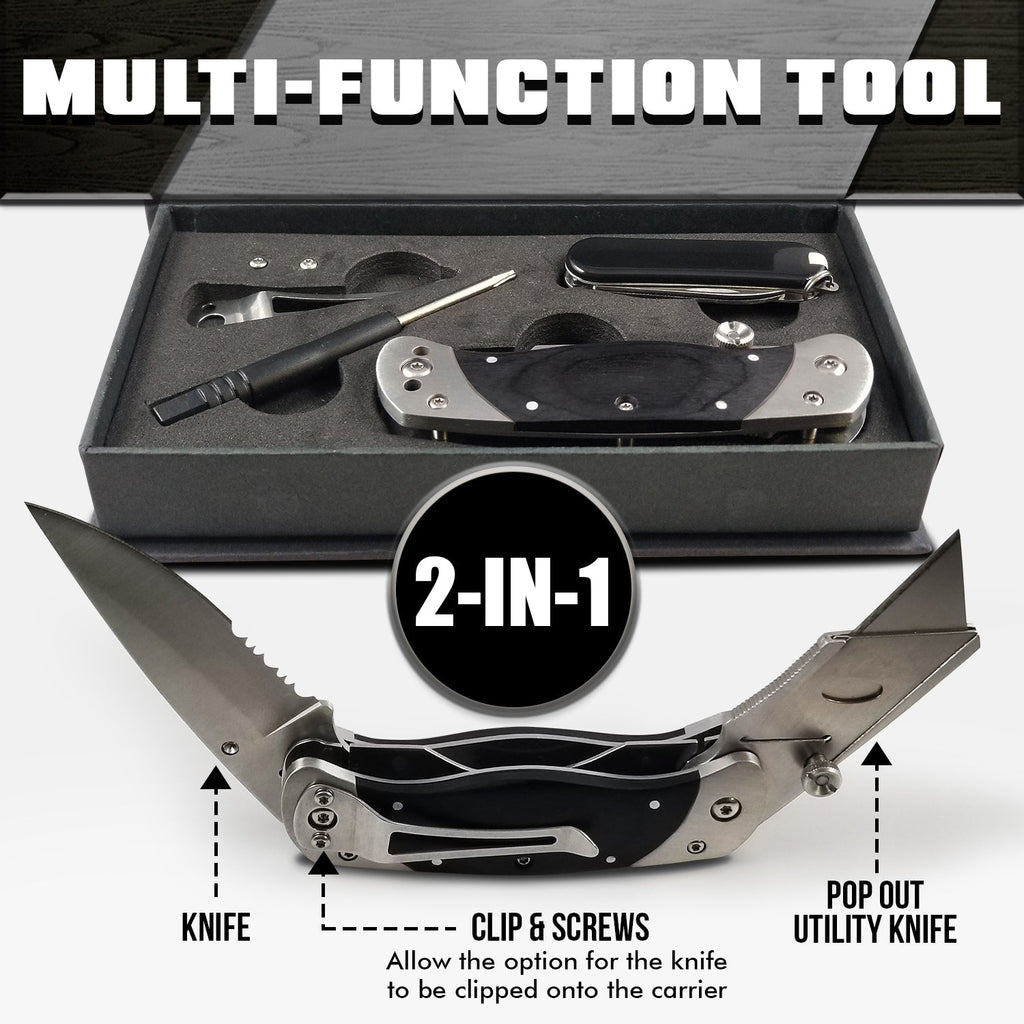 Premium Utility Knife, Folding Pocket Knife Combo, Box Cutter, Heavy Duty Dual Blades W/Belt Clip Gift Set for Dad Carpenter or Construction Worker - Escape_realityedc