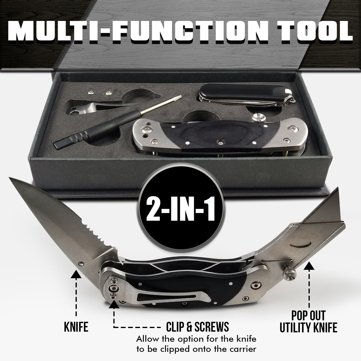 Premium Utility Knife, Folding Pocket Knife Combo, Box Cutter, Heavy Duty Dual Blades W/Belt Clip Gift Set for Dad Carpenter or Construction Worker - Escape_realityedc