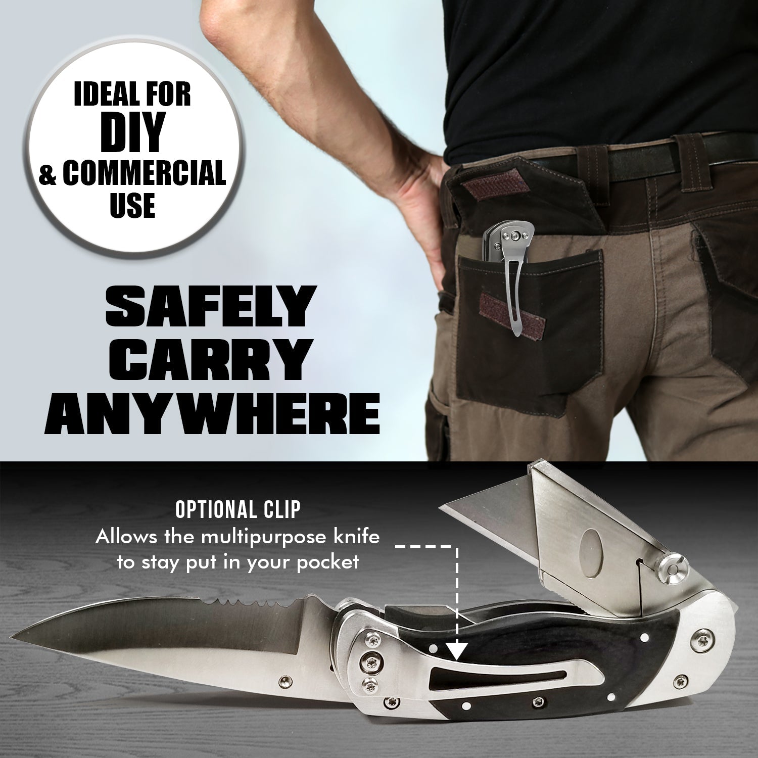 Premium Utility Knife, Folding Pocket Knife Combo, Box Cutter, Heavy Duty Dual Blades W/Belt Clip Gift Set for Dad Carpenter or Construction Worker - Escape_realityedc