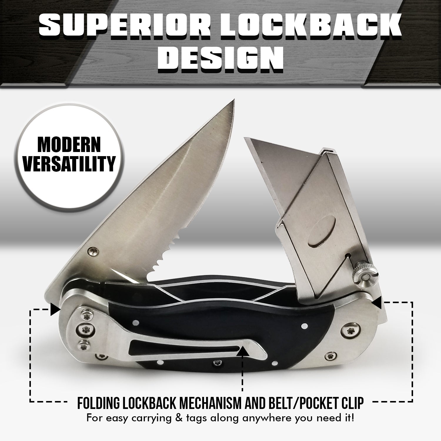 Premium Utility Knife, Folding Pocket Knife Combo, Box Cutter, Heavy Duty Dual Blades W/Belt Clip Gift Set for Dad Carpenter or Construction Worker - Escape_realityedc