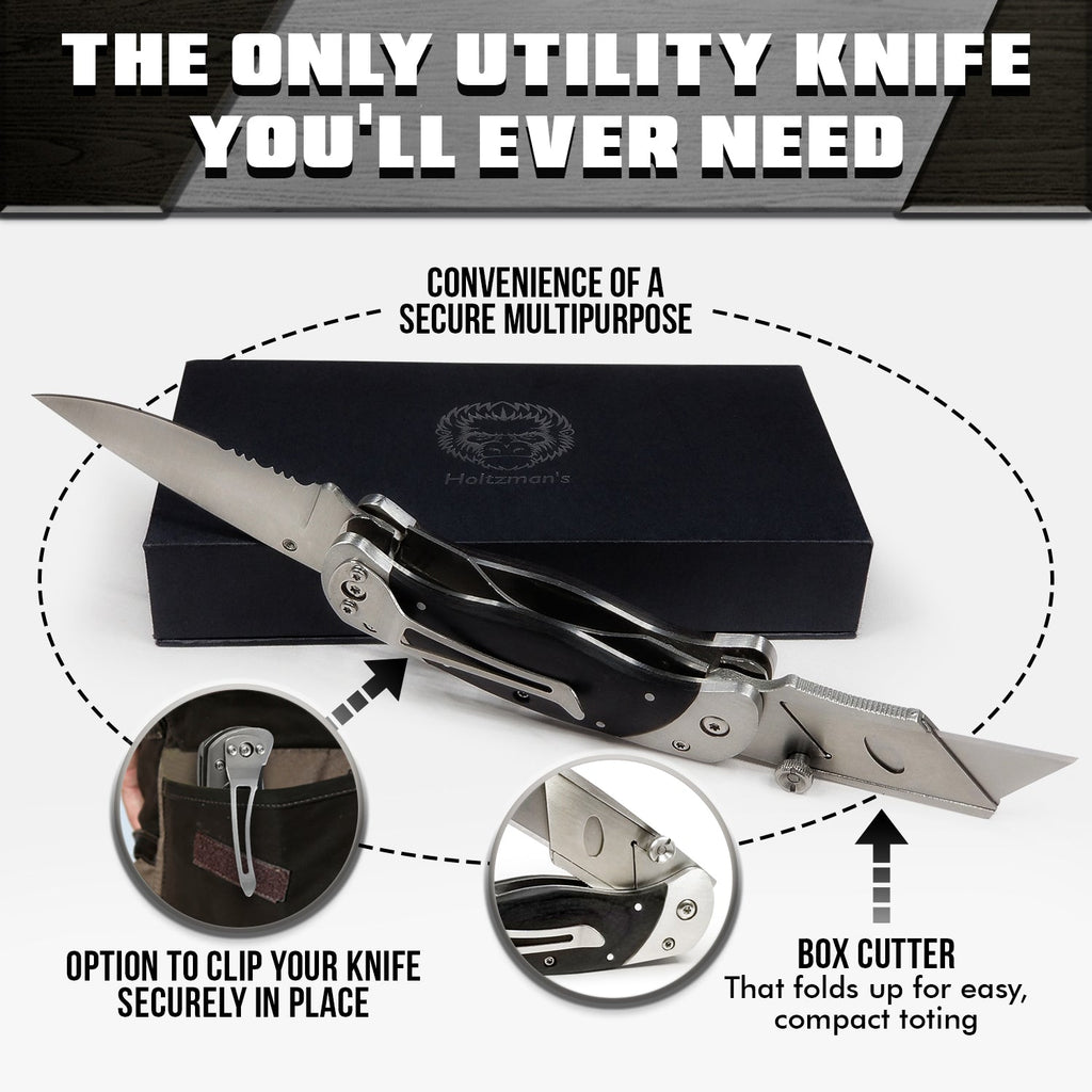 Premium Utility Knife, Folding Pocket Knife Combo, Box Cutter, Heavy Duty Dual Blades W/Belt Clip Gift Set for Dad Carpenter or Construction Worker - Escape_realityedc