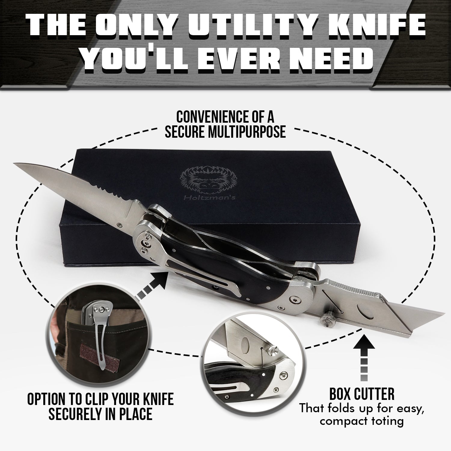 Premium Utility Knife, Folding Pocket Knife Combo, Box Cutter, Heavy Duty Dual Blades W/Belt Clip Gift Set for Dad Carpenter or Construction Worker - Escape_realityedc