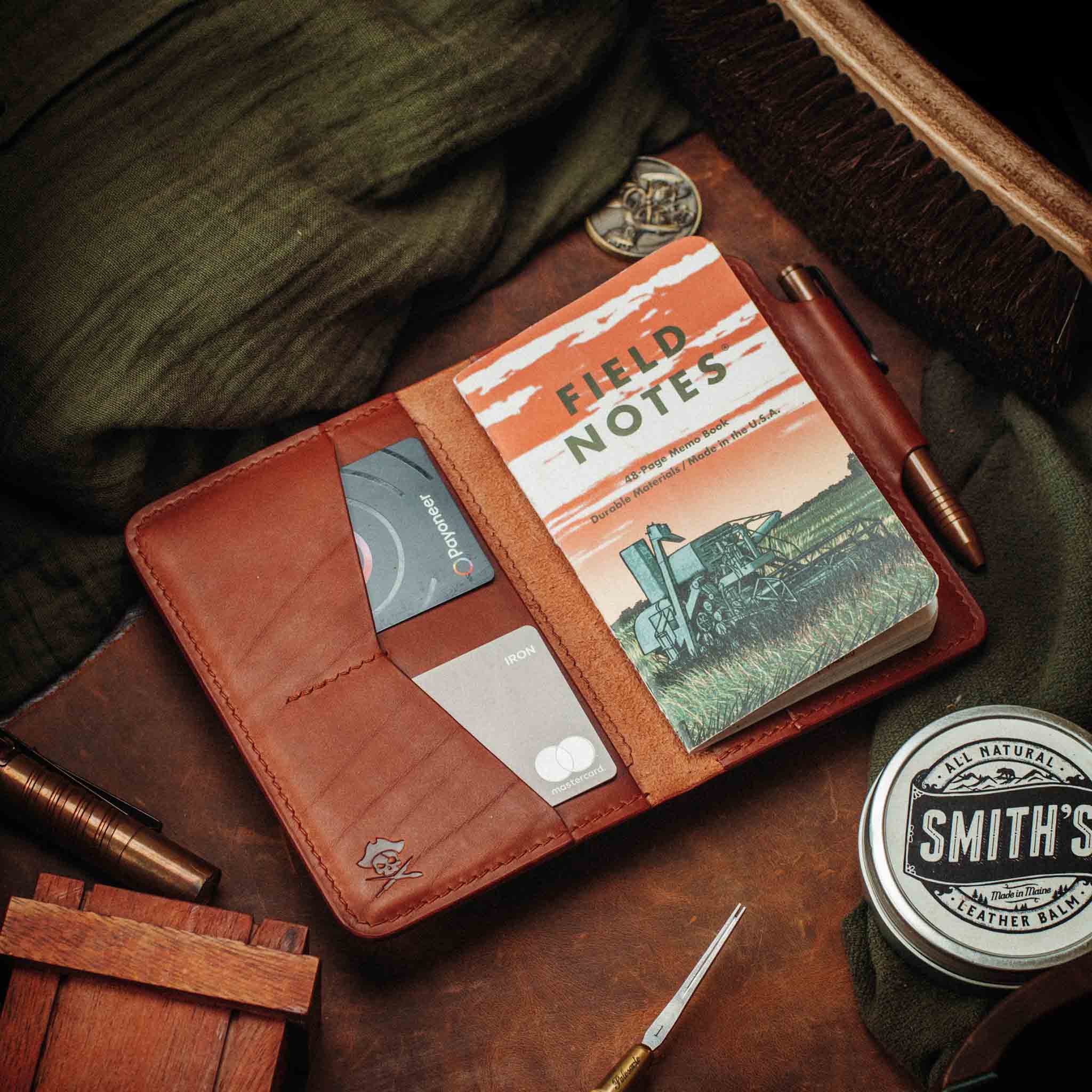 Pirate Goods Quartermaster v2 Passport Wallet – Leather Travel EDC Organizer with Velcro Panel & Field Notes Holder - Escape_realityedc